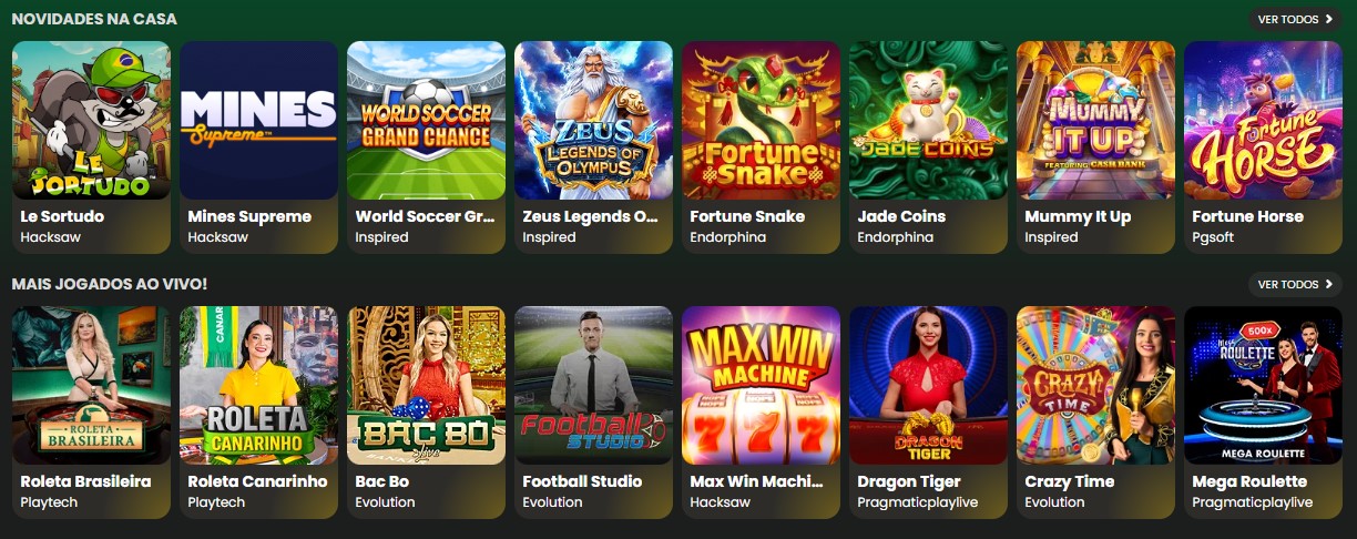 Interface Jogo de Ouro — navegação e produtos
